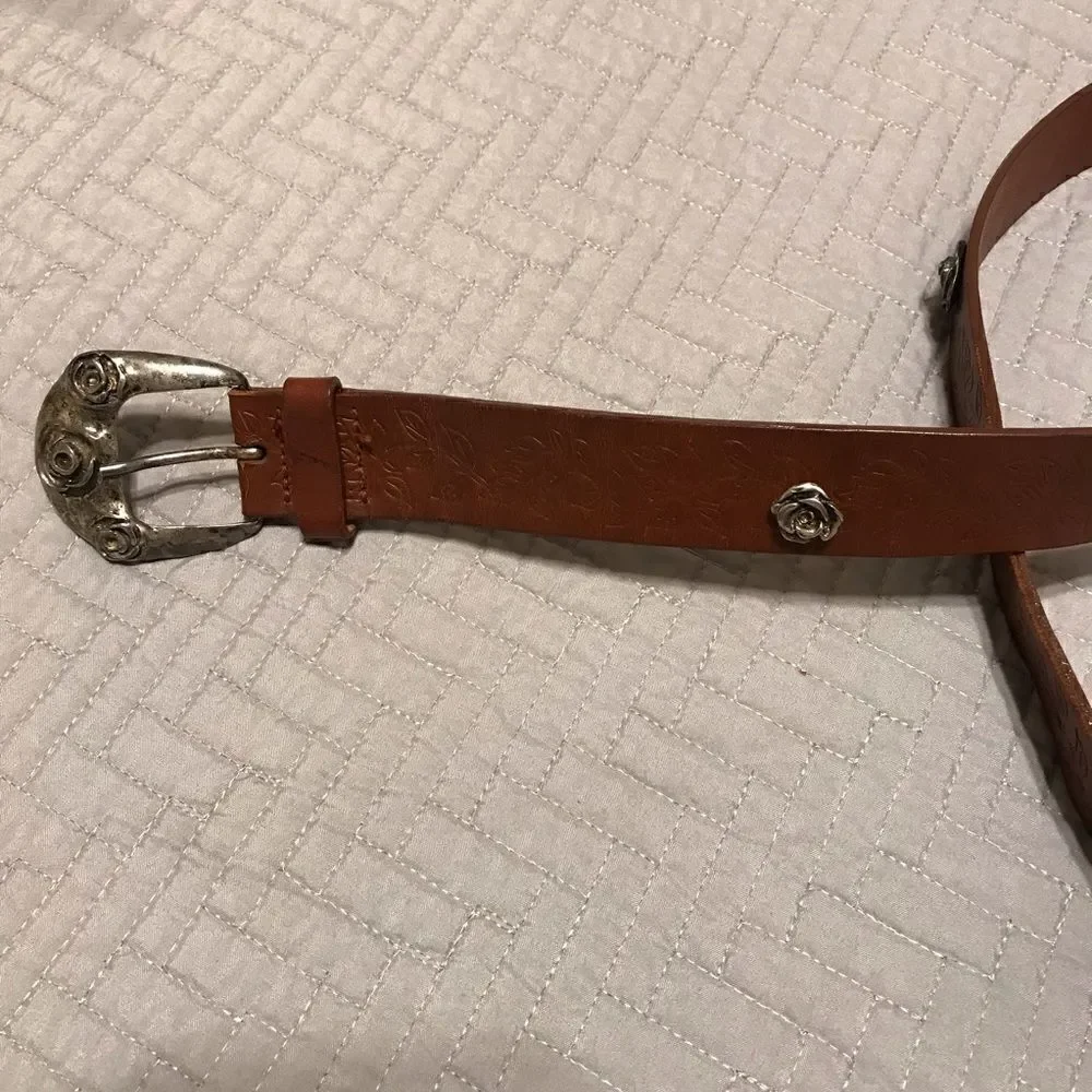 Leather Tack Belt with Silver Flowers and Embossed Leather